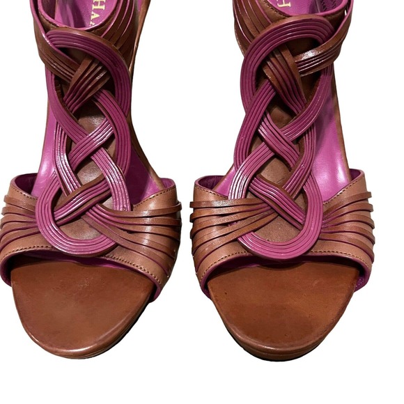 Cole Haan Vivian Brown/Pink Strappy Stiletto Heel Zipper Sandals - Size 8.5 B - Picture 4 of 11